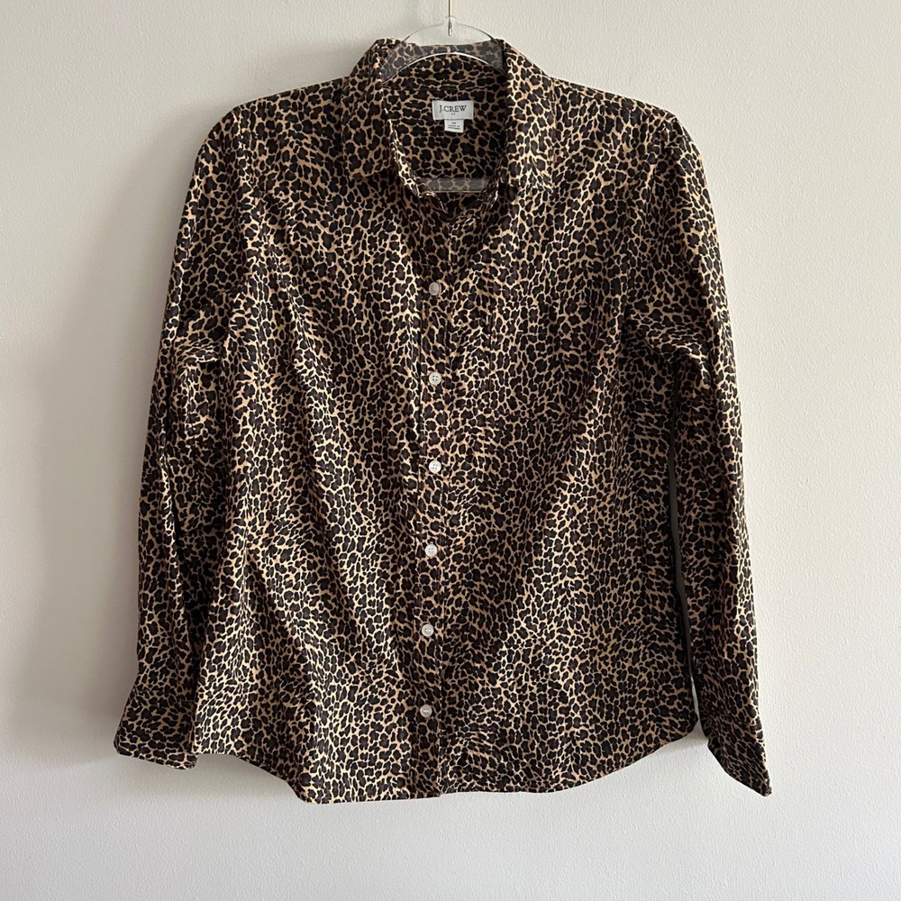 J.Crew Factory Button-up Leopard Shirt Brown Size M Signature Fit Cotton